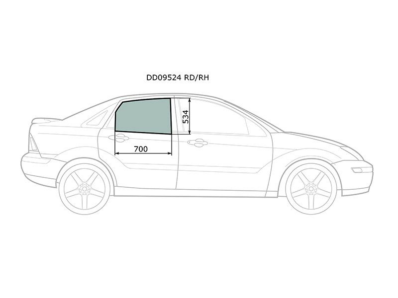 DD09524 RD/RH Стекло боковое опускное (Сзади/ Справа/ Цвет зеленый) Ford Focus 98-04