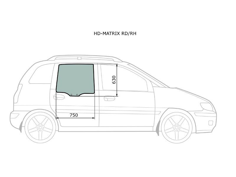 HD-MATRIX RD/RH Стекло боковое опускное (Сзади/ Справа/ Цвет зеленый) Hyundai Lavita 01-07 / Matrix 01-10