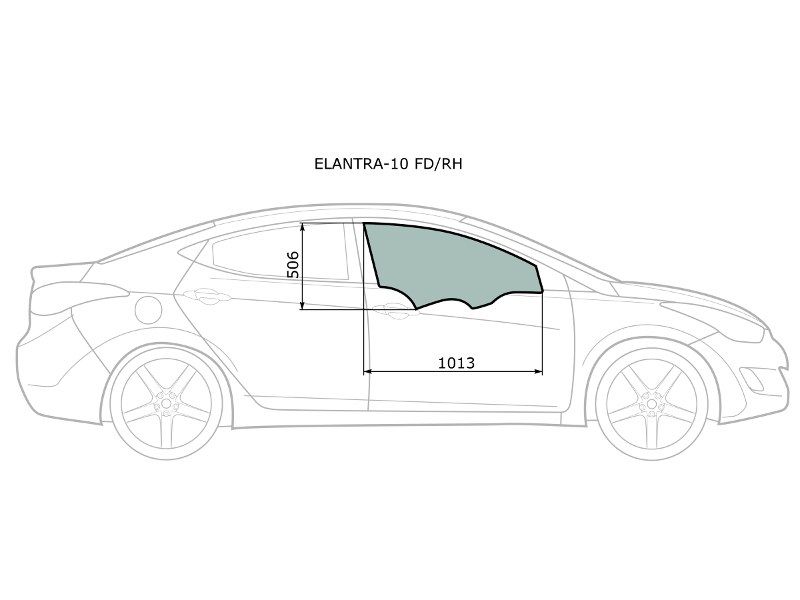 ELANTRA-10 FD/RH Стекло боковое опускное (Спереди/ Справа/ Цвет зеленый) Hyundai Elantra 10-16 / Avante 10-15