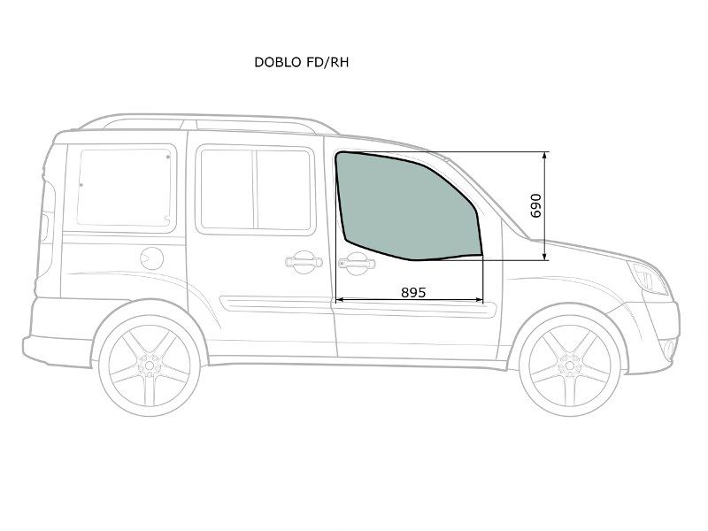 DOBLO FD/RH Стекло боковое опускное (Спереди/ Справа/ Цвет зеленый) Fiat Doblo 01-16